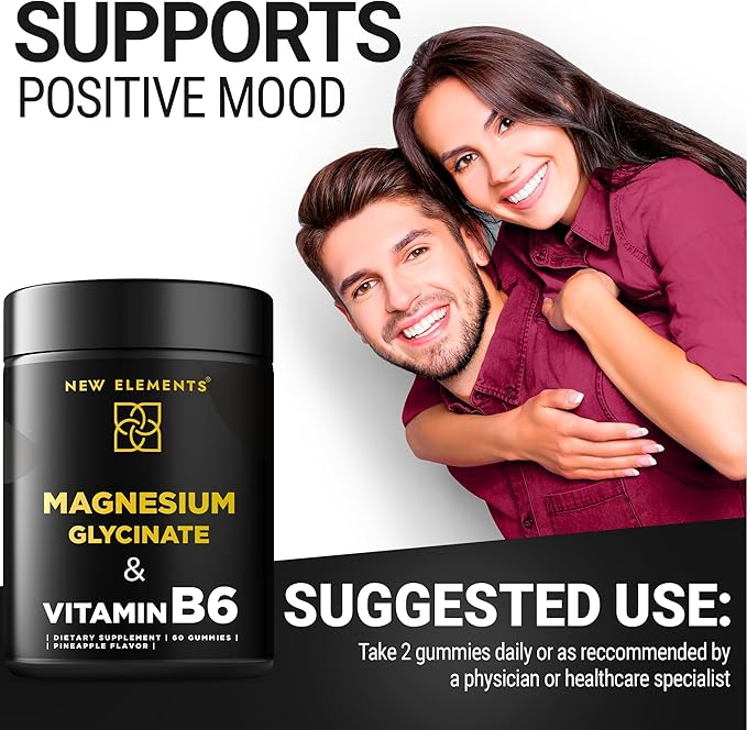 Magnesium Glycinate Gummies 500mg with Vitamin B6 100mg for Adults and Kids - High Absorption | Non-GMO | No Gluten | Stress Relief | Sleep & Relaxation | Muscle & Heart Support | Natural & Vegan