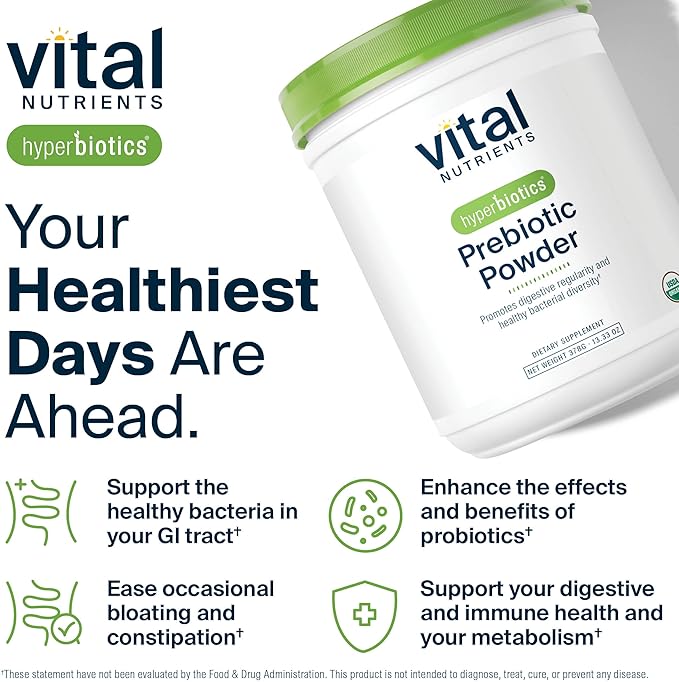 Hyperbiotics Vital Nutrients Organic Prebiotic Fiber Powder | Supports Gut Health and Digestive Regularity | Soluble Fiber Supplement for Women and Men | Vegan Organic Fiber Powder | 54 Servings
