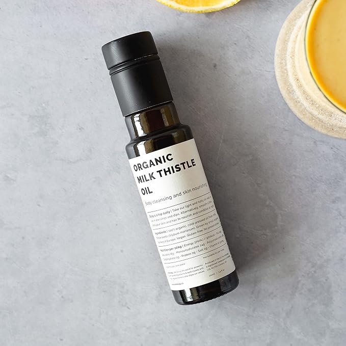 Erbology Organic Milk Thistle Oil 3.4 fl oz - Cold-Pressed - High in Vitamin E - Detoxifying - Straight from Farm - Non GMO - No Additives or Preservatives - Recyclable Glass Bottle