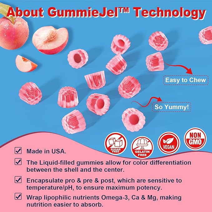 Butyrate Gummies with Probiotic + Prebiotic + Postbiotic, Omega-3 500mg,Fiber with 9 Billion CFU Probiotics, Calcium & Magnesium, Inulin,Psyllium Husk for Digestive Health,Bloating Support,Sugar Free