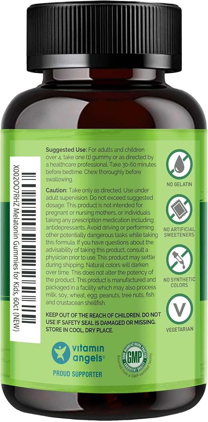 NATURELO Melatonin Gummies for Kids – Non-GMO, Gluten-Free, Soy Free - Strawberry Flavor - Gentle Sleep Supplement - 60 Vegetarian Gummies