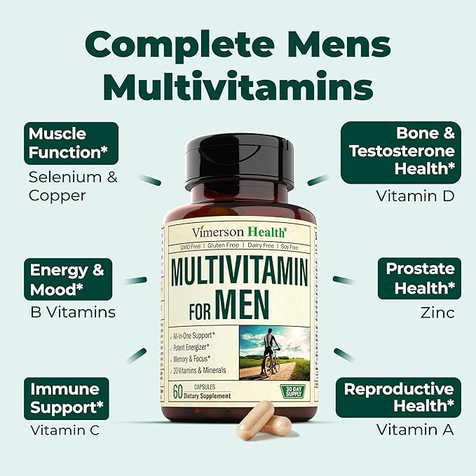 Multivitamin for Men - Daily Mens Multivitamins & Multiminerals with Vitamin D, Vitamin C, B12 Zinc & More. Essential Vitamins for Men for Energy, Focus, Stamina, Performance, Mens Health. 60 Capsules