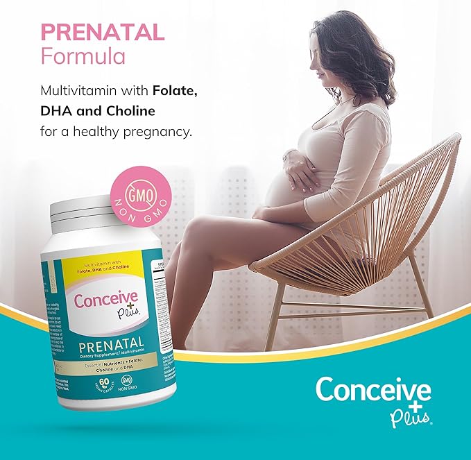 Conceive Plus Prenatal Vitamins for Women Supplement - Multivitamin With Folic Acid for Pregnancy Vegan, Choline, Iron - Pre Natal Vitamins DHA, Non GMO - Maternity Vitamin for Brain & Eye 60 Capsules