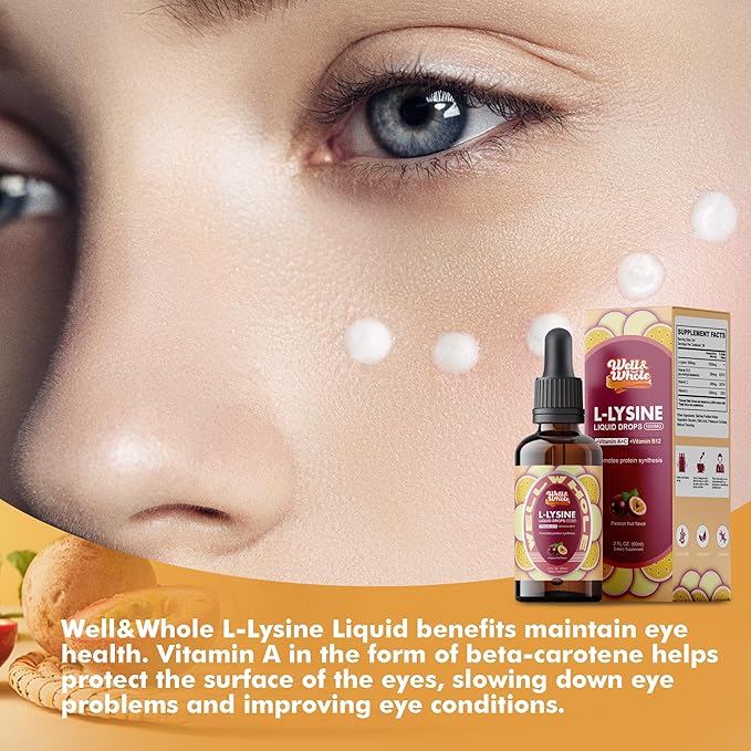L-Lysine Supplement Liquid Drops | L-Lysine Vitamins 1000mg Tincture with Vitamin A, C, and B12 | Immune Support, Skin & Lips Health, Collagen Synthesis & Muscle Recovery | Non-GMO, Vegan,2 Fl Oz