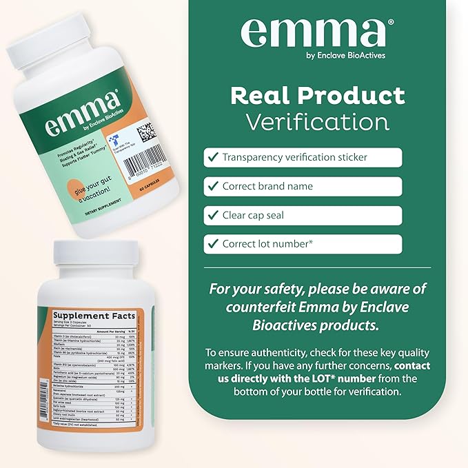 Emma Gut Health - 2 Pack - Gas and Bloating Relief, Constipation, Leaky Gut Repair - Gut Cleanse & Restore Digestion - Regulate Bowel Movement. Probiotics and Laxative Alternative, 120 Capsules