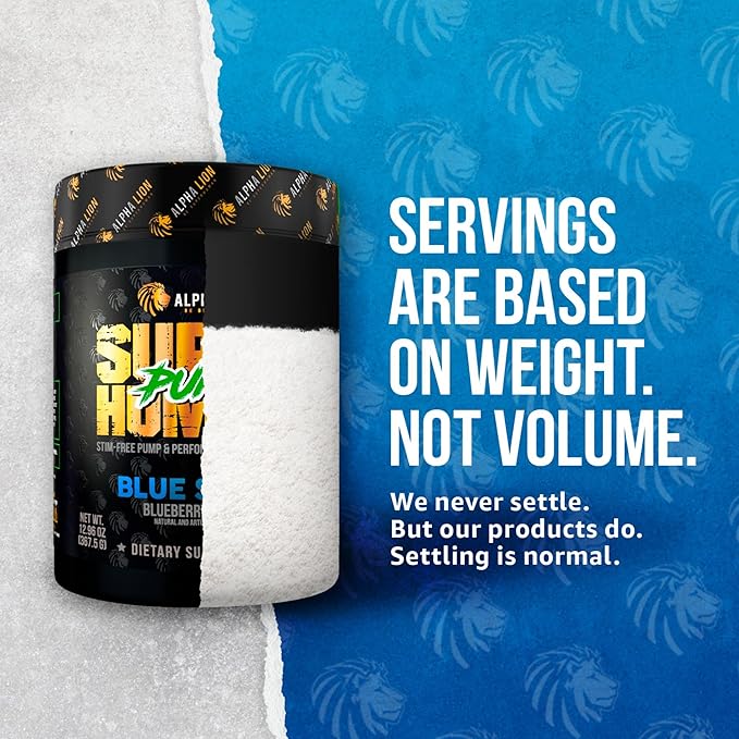 ALPHA LION Superhuman Pump Pre Workout Powder, Nootropic Caffeine & Stim Free Preworkout Supplement, Nitric Oxide Booster, Muscle Gainer, Energy & Focus (42 Servings, Blueberry Steel Flavor)