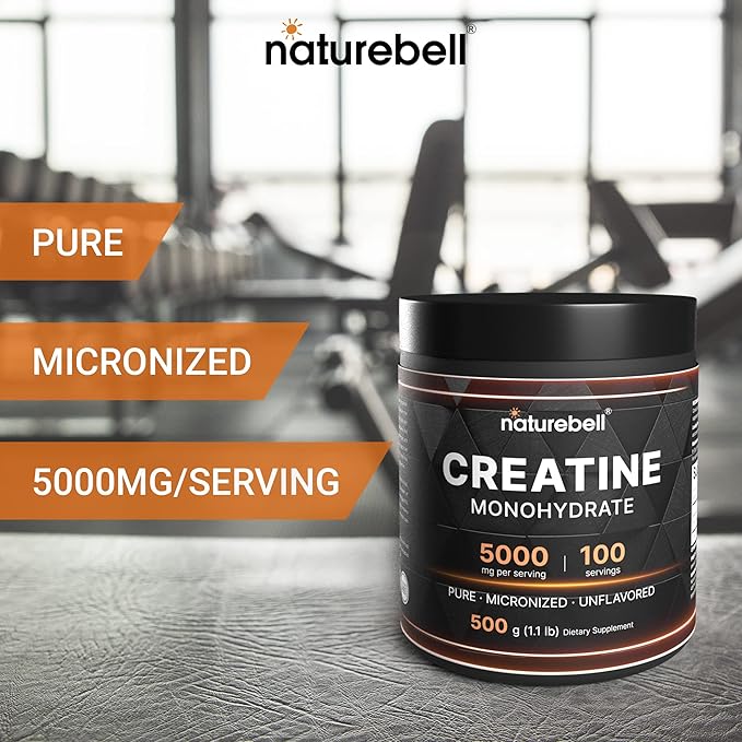 NatureBell 2 Pack Creatine Monohydrate Powder 500 Grams, 5000mg Per Serving, Pure Unflavored Creatine Powder - Micronized - Pre Workout | Keto | Vegan | Dissolves Easy | Filler Free