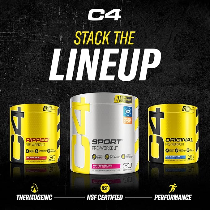 C4 Original Pre Workout Powder Fruit Punch - Vitamin C for Immune Support - Sugar Free Preworkout Energy for Men & Women - 150mg Caffeine + Beta Alanine + Creatine - 60 Servings