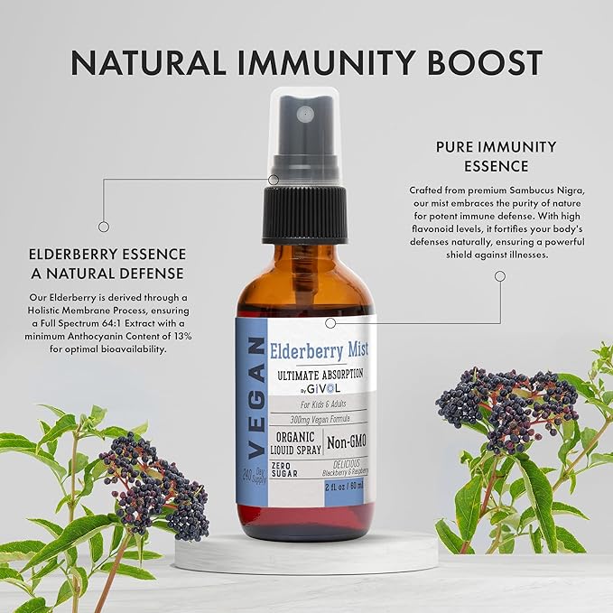 Organic Elderberry Mist - Sambucus Nigra (Extra Strength) Liquid Extract for Kids & Adults - Immune Boost - 300mg Vegan Formula - Easy Absorption - Non-GMO - 60ml (Pack of 3) - 360 Days Supply
