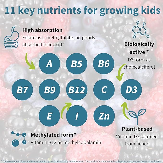 Igennus Methylated Kids Multivitamin Gummy, MTHFR Supplement with B-Vitamins & Vitamin D, No Artificial Sweeteners or Flavors, Sugar Free, Age 4+, 90 Berry Gummies, Non-GMO, Halal, Clean Label
