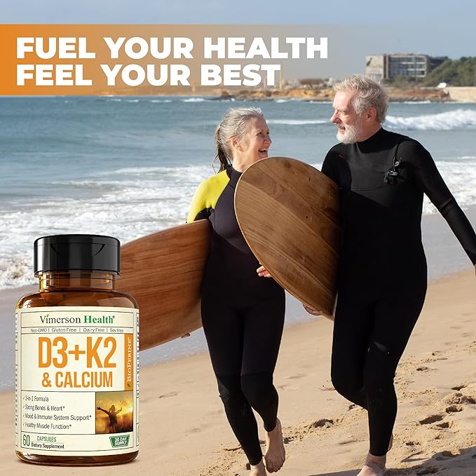 Vitamin D3 K2 & Calcium Supplement with BioPerine for Immune & Bone Health - Vitamin K2 as MK7 + Calcium + Vit D3 5000 IU. 4 in 1 Support for Strong Bones, Teeth and Heart Health. Non-GMO. 60 Capsules