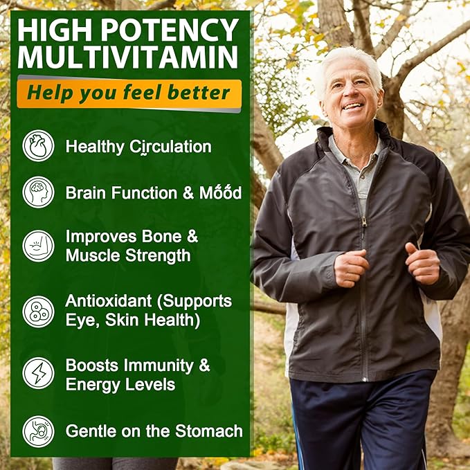 Multivitamin For Men 50 + Plus, Sugar Free Men Multivitamins Gummies w/Omega-3, Coq10, D3k2, Calcium, Magnesium, Zinc, Vitamins A, C & E, Mens Vitamins for π§πΎβ€π±π, Antioxidant, Brain, Bone, 60cts