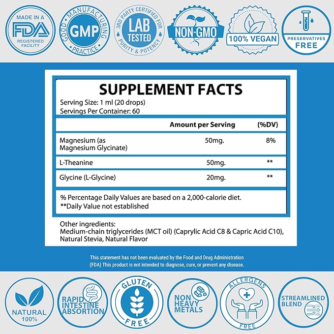Relax - Kids Sleep Aid & Calm Drops | Magnesium Glycinate, L-Theanine & L-Glycine | Melatonin -Free, Sugar-Free, Vegan, Gluten-Free, Non-GMO | Easy-to-Take | 2 Fl Oz