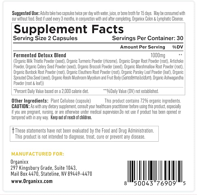 Organixx Kidney & Liver Support Cleanse Supplement, Milk Thistle Reishi Herbal Formula For Digestive Health, Kidney & Liver Health, Sleep & Energy Support, Gluten Free, Non GMO, 60 Vegetarian Capsules