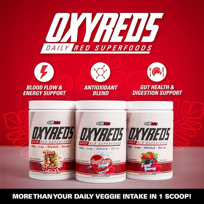 EHP Labs OxyReds Superfood Beets Powder - Nitric Oxide Supplement, Organic Beet Root Powder, Immune Support Supplement & Prebiotics for Digestive Health, Beet Powder - Forest Berries, 30 Servings
