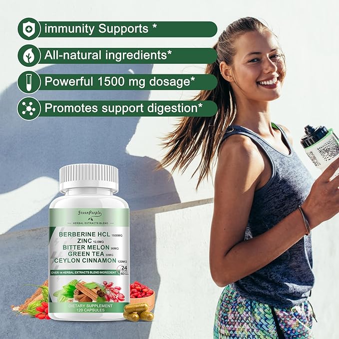 Berberine Supplement with Ceylon Cinnamon - 120 Count Berberine 1500mg Activates AMPK & GLP-1 Berberina HCL with Bitter Melon & Natural Herbs for Immune Support/Energy