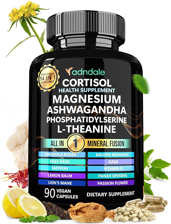 Cortisol Supplements for Women. Cortisol Manager 14-in-1 Formula with Ashwagandha, Magnesium Glycinate, L-Theanine & More. Support Stress Management & Stamina. 90 Capsules.