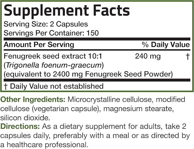 Bronson Fenugreek Seed Powder Capsules Extra Strength, Trigonella Foenum-Graecum, Non-GMO, Soy-Free, Vegetarian, 300 Capsules