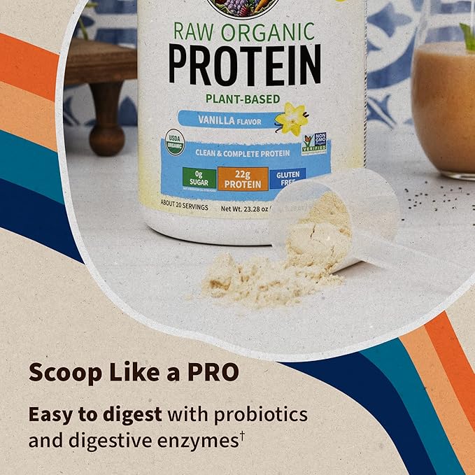 Vegan Protein Powder - Vanilla Organic Protein Powder, 22g Plant Based Protein & BCAAs, Probiotics & Digestive Enzymes - Garden of Life, Gluten & Lactose Free 1.5 LB