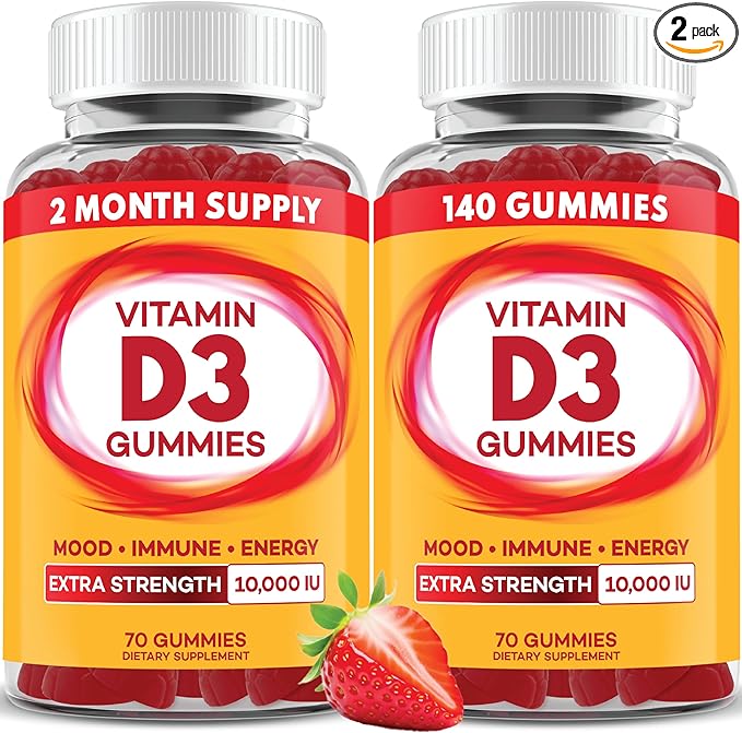 PAYÉ Vitamin D Gummies, D3, 10,000 IU (250 mcg) per Serving, Dietary Supplement for Bone, Teeth, Muscle and Immune Health Support Kids and Adults* - 140 Count