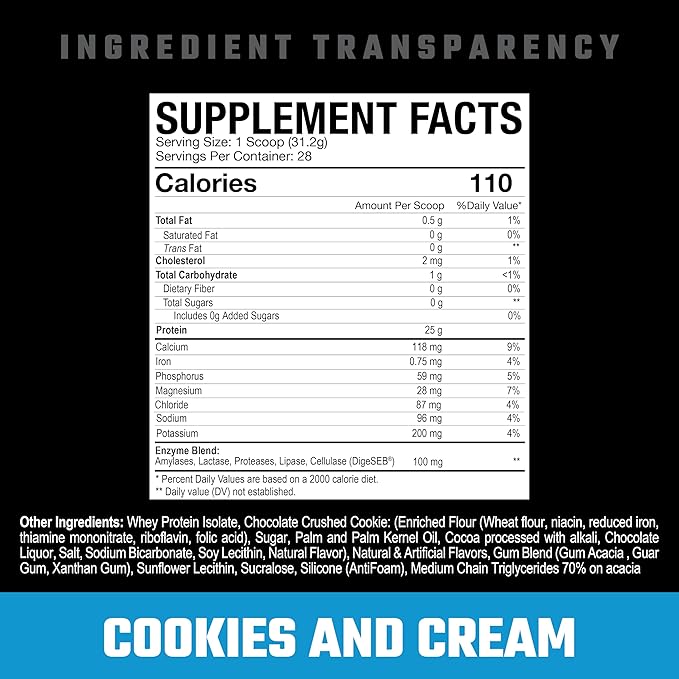 Axe & Sledge Supplements Farm Fed 100% Whey Protein Isolate with Digestive Enzymes (Cookies & Cream V2)