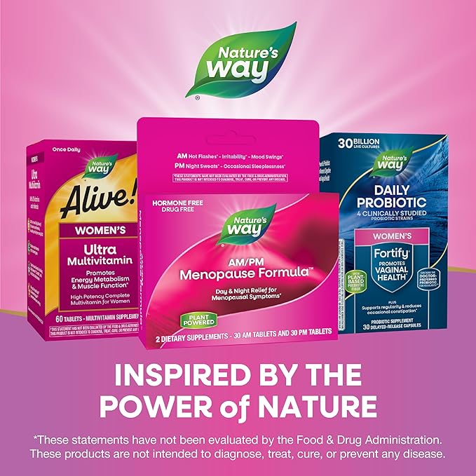 Nature's Way AM/ PM Menopause, Hot Flash Relief*, Night Sweats*, Restful Sleep*, Mood Swings*, Hormone-Free Formulas with Black Cohosh, L-Theanine, Valerian, 60 Tablets (Packaging May Vary)
