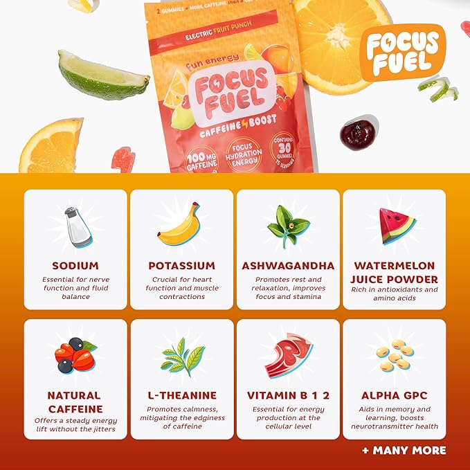 Energy Chews – Fruit Punch Flavor (15 Servings) – 100mg Caffeine + L-Theanine + B12, Magnesium – Boost Focus & Energy – No Crash or Jitters