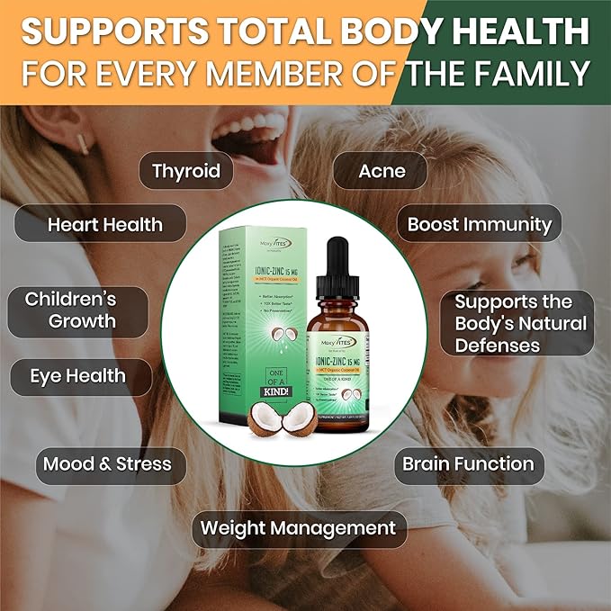 Organic Zinc Supplements for Kids, Adults - Zinc Sulfate - Liquid Zinc Supplement - Pure Ionic Zinc Drops in Coconut Oil for Immune Support, Skin - NO Preservatives & Great Taste - 100 Vegan Servings