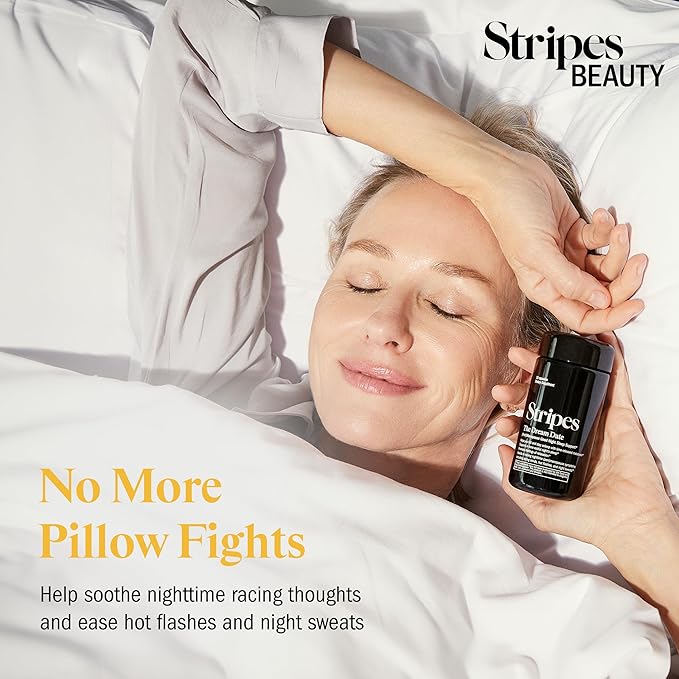 Stripes Beauty Naomi Watts The Dream Date Good Night Sleep Support Supplement Relieve Hot Flashes Racing Thoughts Sleeplessness Nighttime Menopause Support 30 Ct