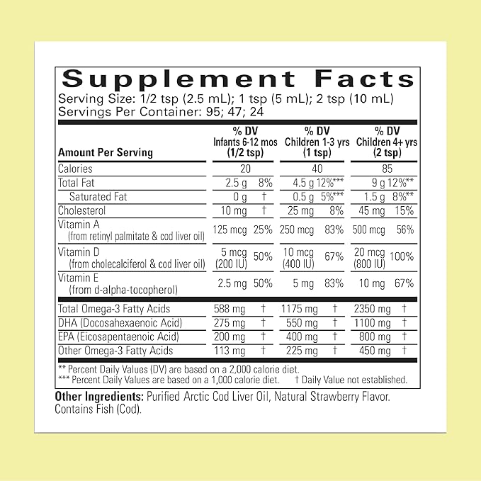 CHILDLIFE Essentials Cod Liver Oil for Kids - Liquid, Arctic Cod Liver Oil for Babies 6+ Months, Toddlers, & Children, Added DHA, EPA, Omega-3 Fatty Acids - Strawberry, 8 fl oz