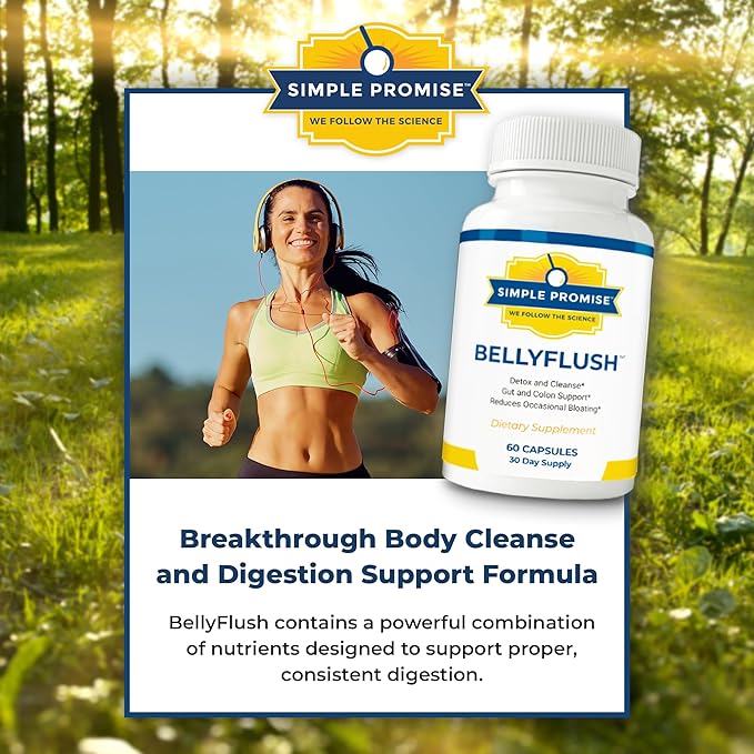 Simple Promise - BellyFlush - Detox and Colon Cleanse Support - Promotes Digestive Health, 60 Capsules