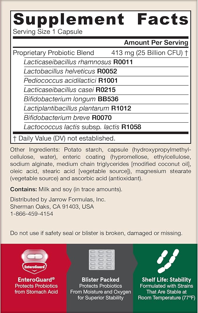 Jarrow Formulas Jarro-Dophilus EPS Gut Restore Probiotics 25 Billion CFU With 8 Clinically-Studied Strains, Dietary Supplement for Intestinal and Immune Support, 30 Veggie Capsules, 30 Day Supply