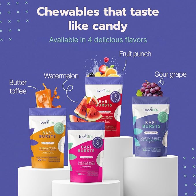 Calcium Citrate Bariatric Calcium Chews with 1000 IU Vitamin D3 - Ideal for Bariatric Patients - BariBurst by Bari Life (Fruit Punch)