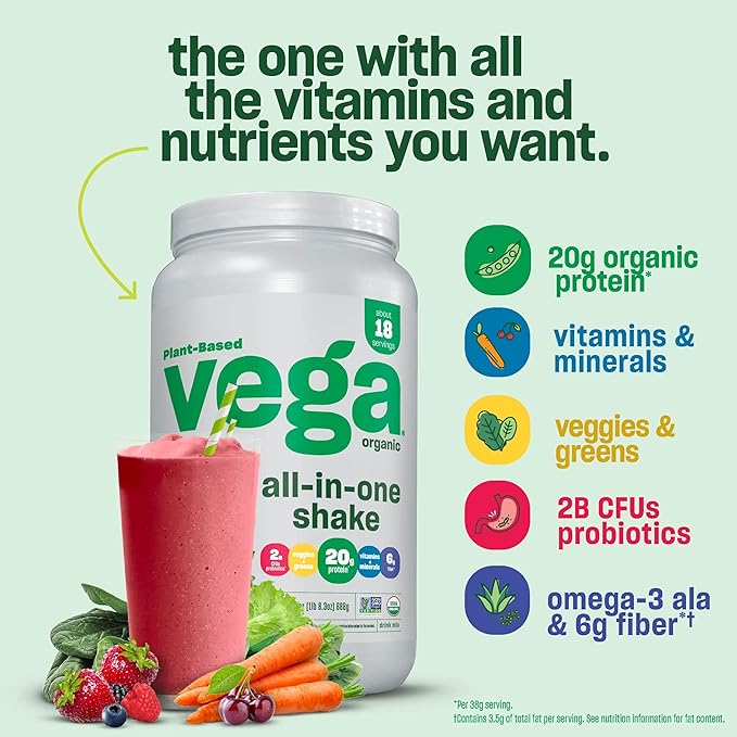 Vega Organic All-in-One Shake NET WT 26.9 OZ (1lb 10.9oz)(Packaging May Vary)