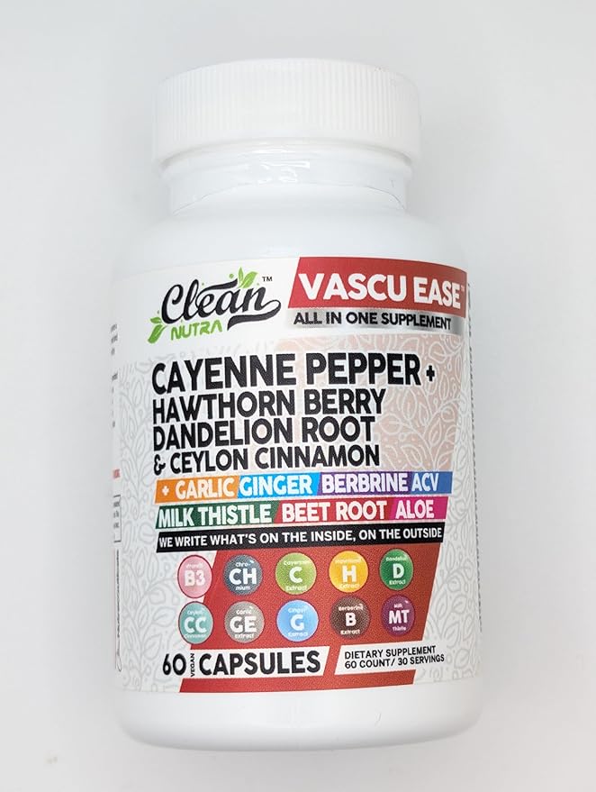 Clean Nutra Cayenne Pepper Capsules Supplement with Hawthorn Berry, Dandelion Root, Ceylon Cinnamon, Garlic, Ginger, Berberine, Apple Cider Vinegar, Milk Thistle, Beet Root, Aloe Vera Pills & More