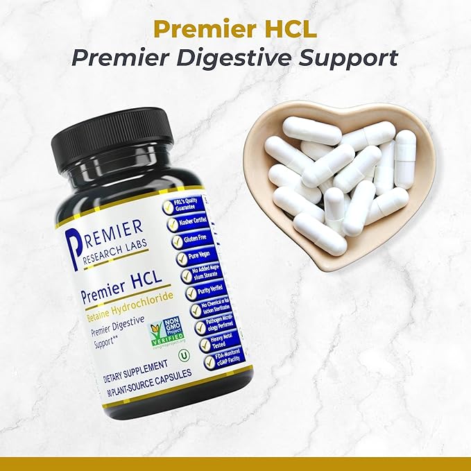 Premier Research Labs Premier HCL - Aids Nutrient Absorption & Digestive Function - Betaine HCL - 90 Plant-Source Capsules - 2 Pack