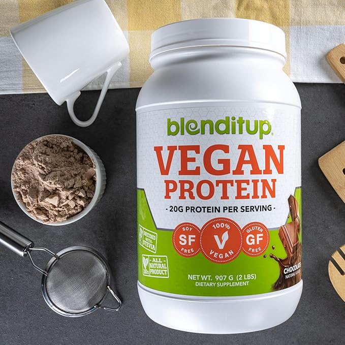BlendItUp Chocolate Vegan Plant Protein Powder | Non GMO, Gluten Free | 20 G of Protein Per Scoop, 28 Servings | 4 Net Carbs