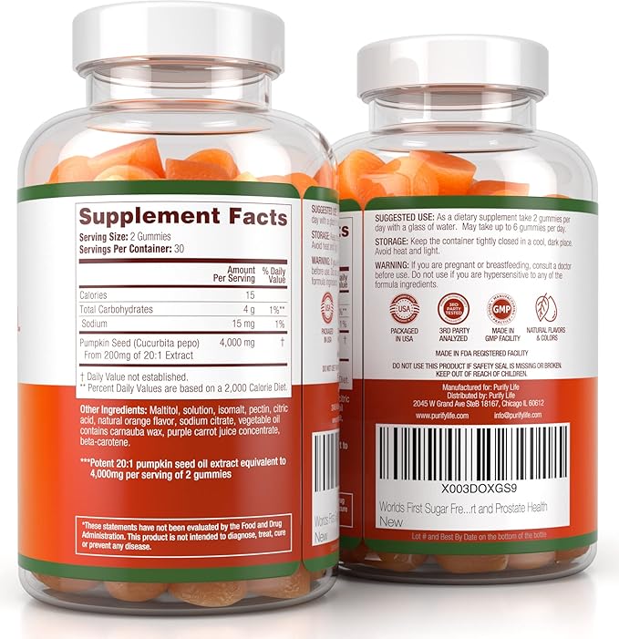 Sugar-Free Pumpkin Seed Oil Gummies (4,000mg/serving) Pumpkin Seed Oil for Hair Growth, Youthful Skin, Prostate Health, Immune & Urinary Tract Support-Natural Source of Essential Fatty Acids-60 Chews