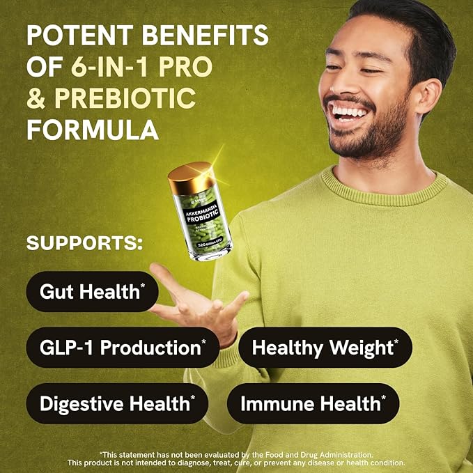 Akkermansia Probiotic 320 Billion CFU| GLP-1 Probiotic and Prebiotic | Akkermansia Muciniphila Probiotics For Women Digestive Health | Inulin Prebiotic Fiber Capsules Astaxanthin & Berberine 120 count