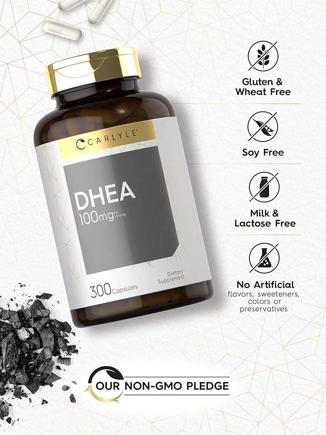 Carlyle DHEA 100mg Supplement | 300 Capsules | Non-GMO & Gluten Free