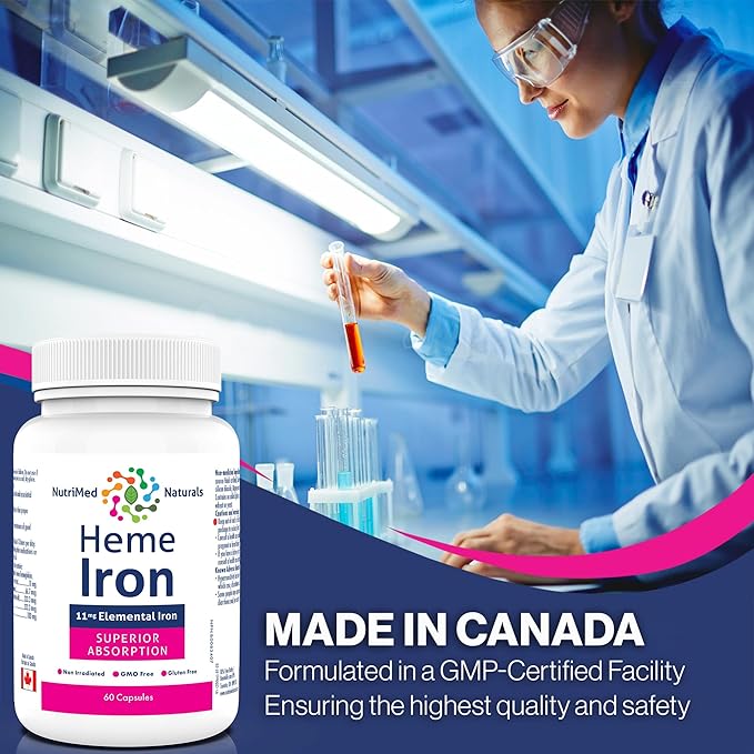 Heme Iron Supplement - 60 Capsules, 11mg Elemental Iron for Superior Absorption - Ideal Iron Supplements for Women