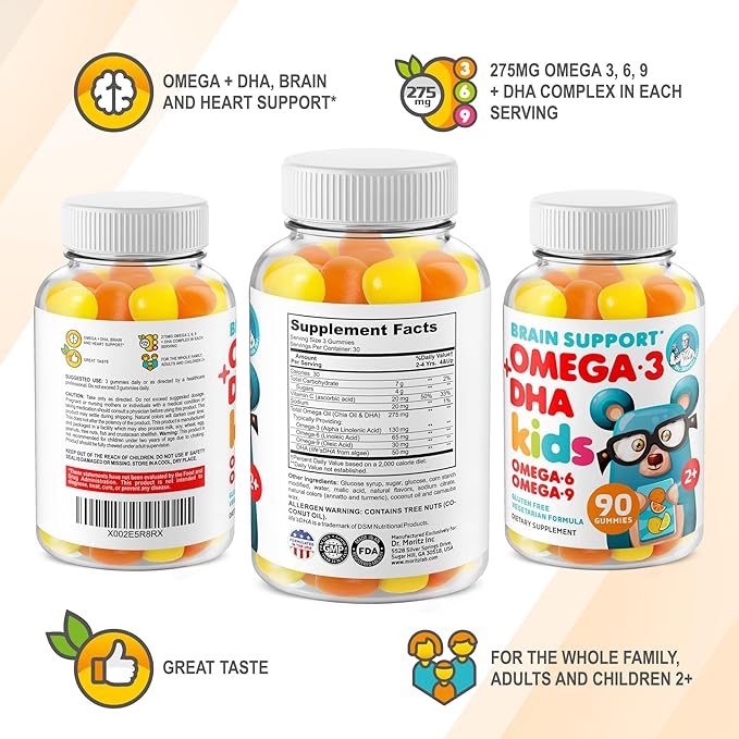 DR. MORITZ Vegan Omega 3 Gummies for Kids and Toddlers (90 Count), Omega 3 Kids Gummies for Brain and Heart Health, No Fish Oil and Gluten Free