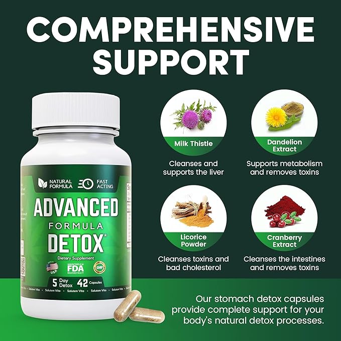 Advanced Detox Cleanse Capsules Pack of 2 |– Natural Detox & Liver Support with Milk Thistle, Licorice Powder, and NAC – 42 Capsules for Men & Women