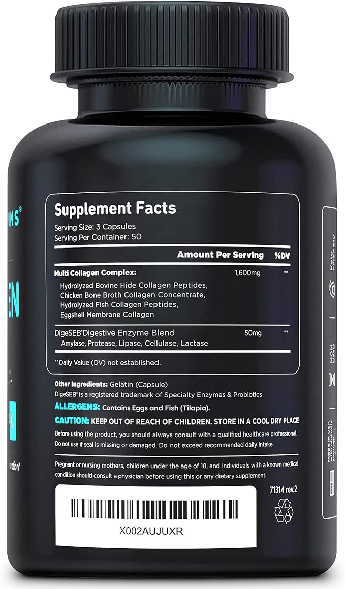 Vital Vitamins Collagen for Women & Men - Type I, II, III, V, X Multi Collagen Pills - Grass Fed, Non-GMO - 150 Capsules