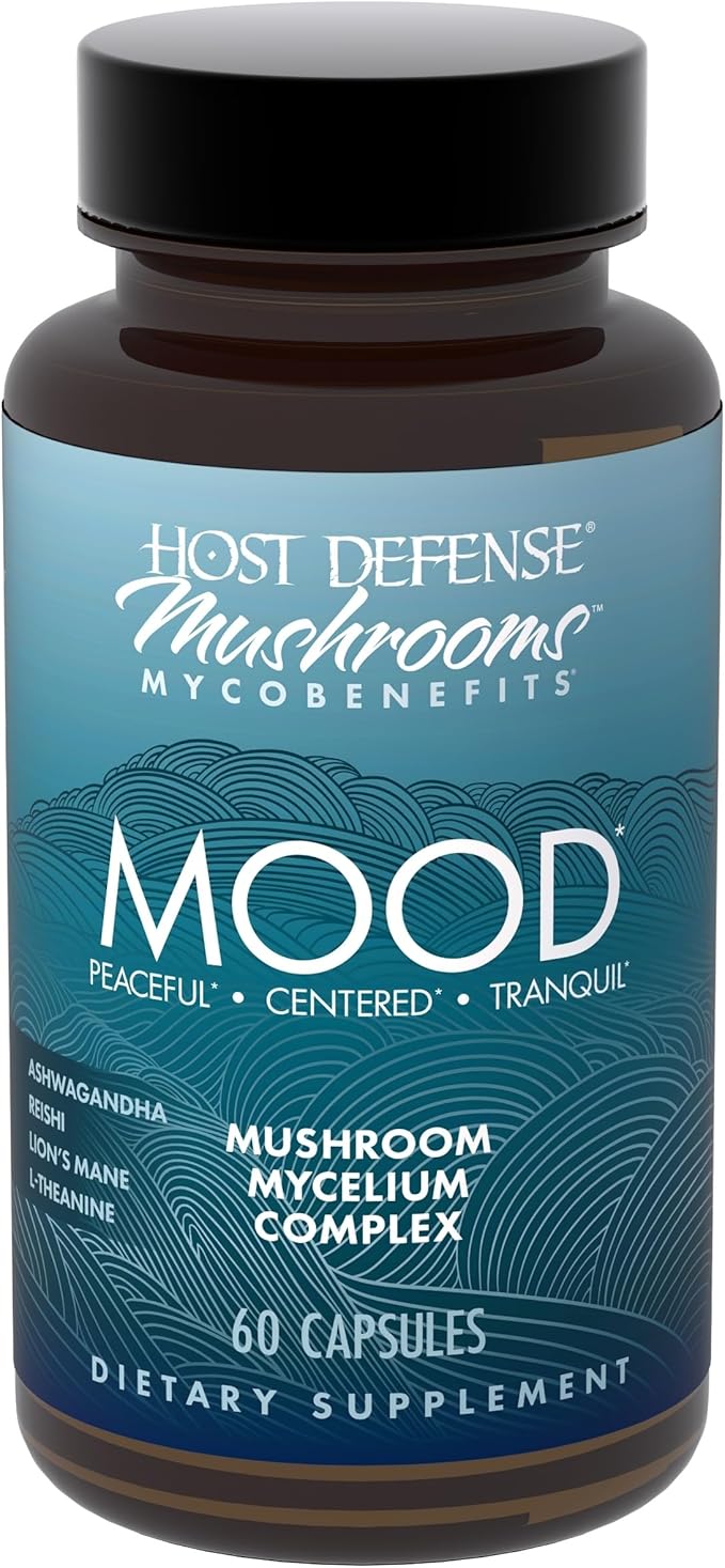 Host Defense MycoBenefits Mood* Capsules - Healthy Mind Support with Lion's Mane, L-Theanine & Ashwagandha - Relaxing & Calming Supplement - 60 Capsules (30 Servings)*