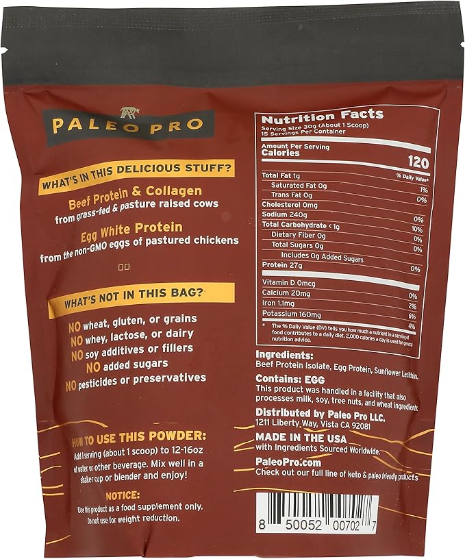 PaleoPro Protein Powder Grass-Fed, Pastured, Cage-Free Protein | Gluten Free, Dairy Free. No Sugar, Soy, Grains or Net Carbs | Paleo & Keto Friendly - 15 Servings (16 oz, Plain)