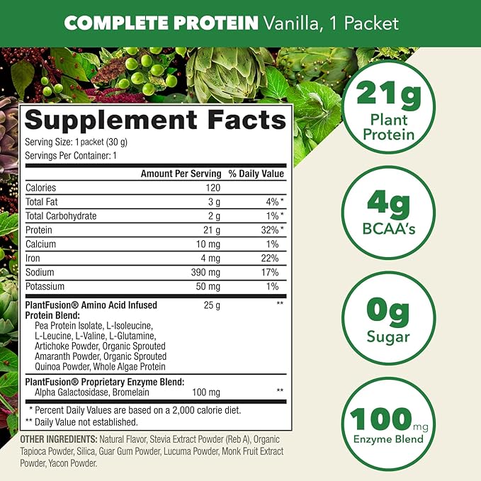 PlantFusion Complete Vegan Protein Powder - Plant Based Protein Powder With BCAAs, Digestive Enzymes and Pea Protein - Keto, Gluten Free, Soy Free, Non-Dairy, No Sugar, Non-GMO - Vanilla Pack of 12