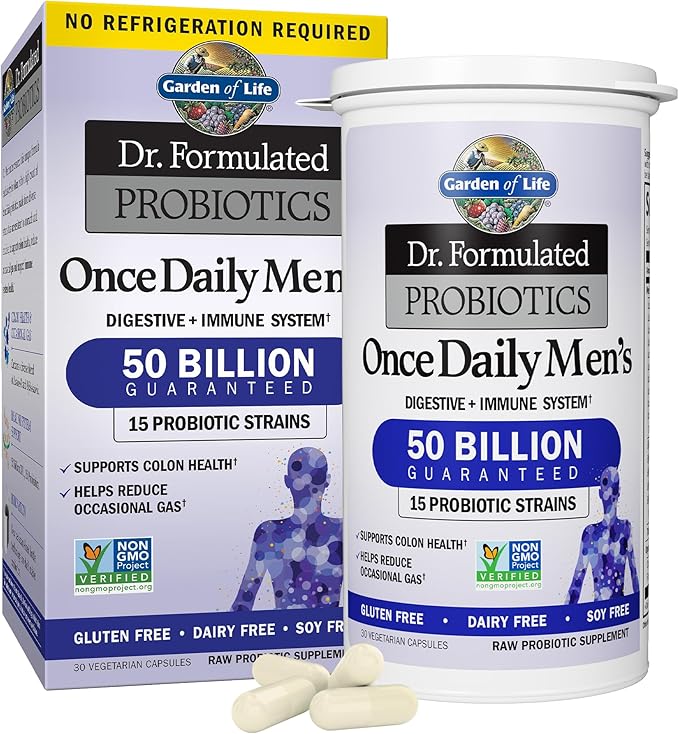 Garden of Life Probiotics for Men 50 Billion CFU 15 Strains + Vitamin D3 5000 IU Raw D3 60 Vegetarian Capsules