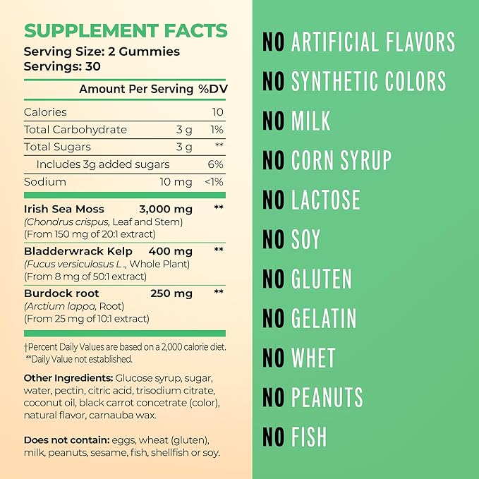 Sea Moss Gummies – Contains Irish Sea Moss + Burdock Root + Bladderwrack – 60 Gummies for Stronger Immune, Healthier Skin & Hair, Detox – Great for Kids & Adults, Made in USA (2pc)
