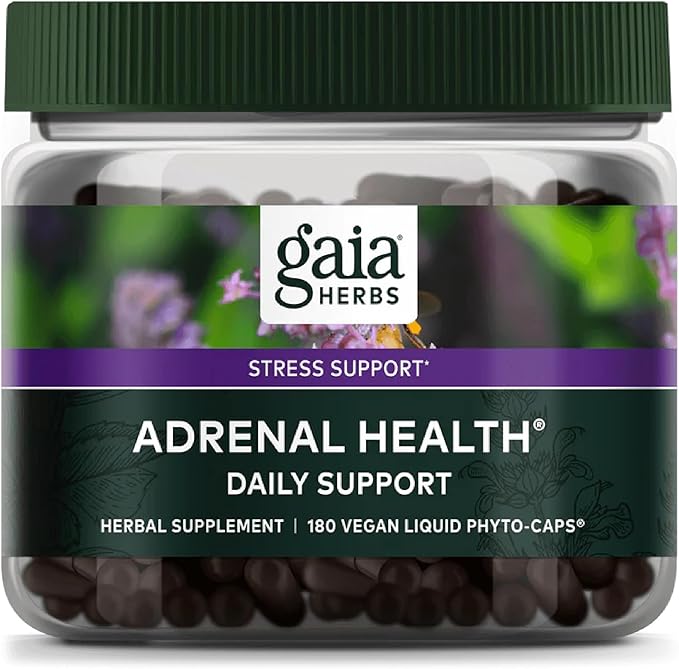 Gaia Herbs Adrenal Health Daily Support - with Ashwagandha, Holy Basil & Schisandra - Herbal Supplement to Help Maintain Healthy Energy and Stress Levels - 180 Liquid Phyto-Capsules (180 Count)